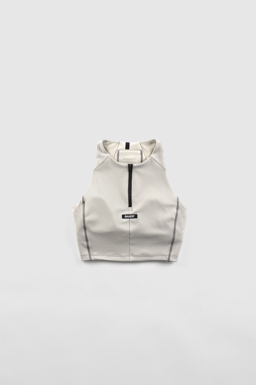 PLASTER AND SLATE STRIPED CADENCE™ ZIP FRONT RACE CROP