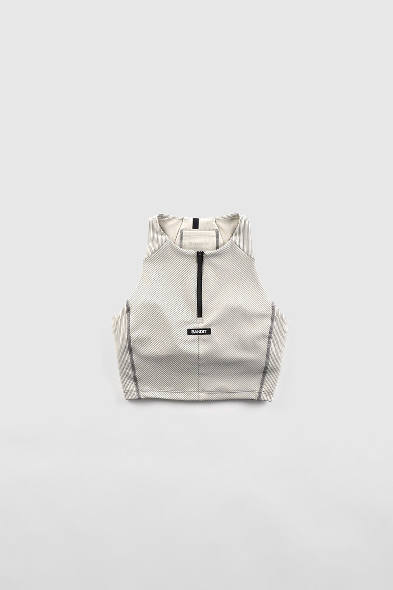 PLASTER AND SLATE STRIPED CADENCE™ ZIP FRONT RACE CROP