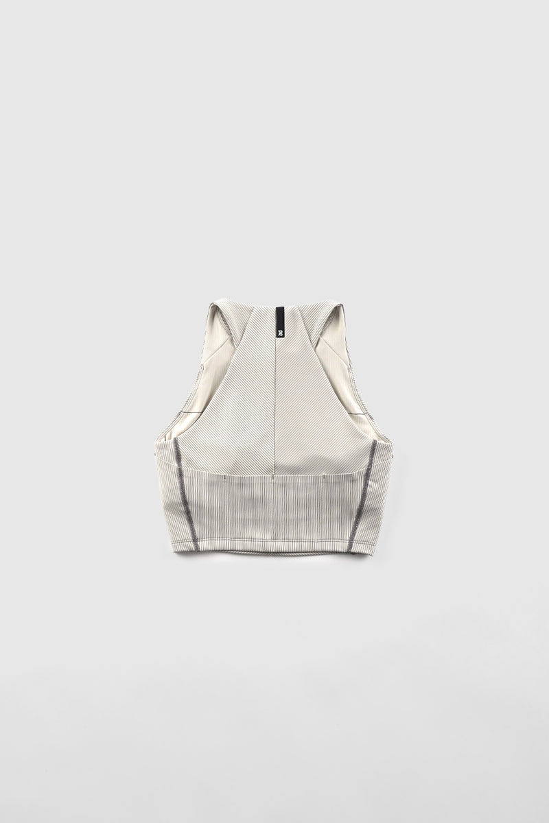PLASTER AND SLATE STRIPED CADENCE™ ZIP FRONT RACE CROP